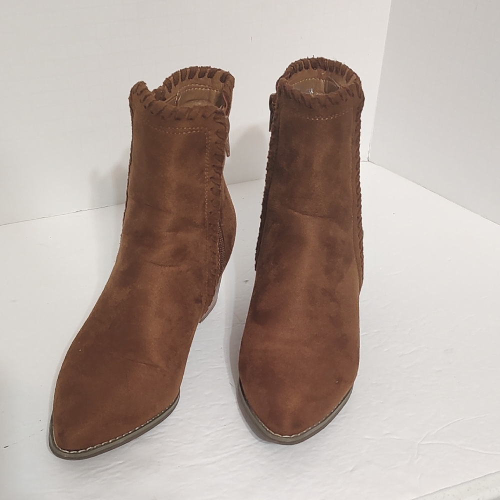 Cognac Faux Suede Comfort EST 1946 Ankle Boots Sz 7
